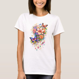 Lyxig fjäril blommig damt-shirt t shirt