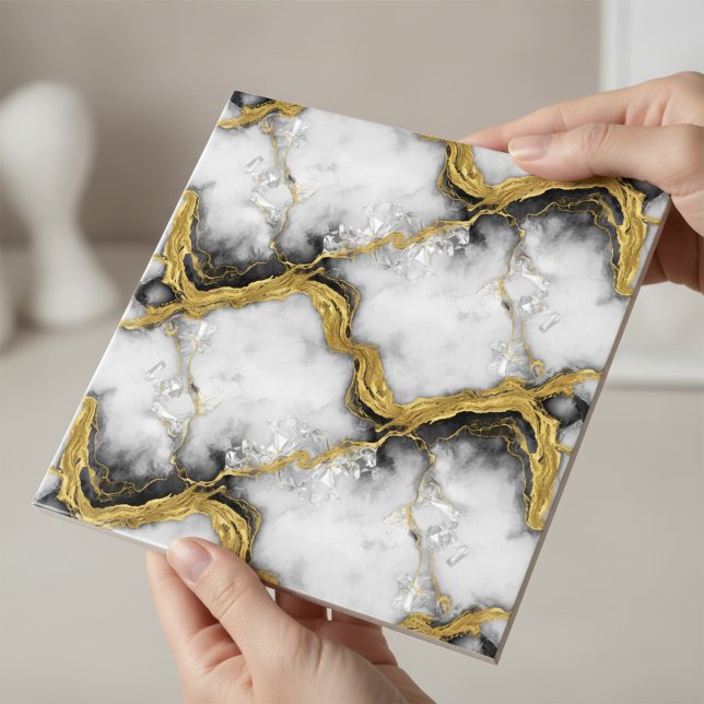 Lyxig flytande guld Vit Marmor Elegant Kakelplatta (Skapare uppladdad)