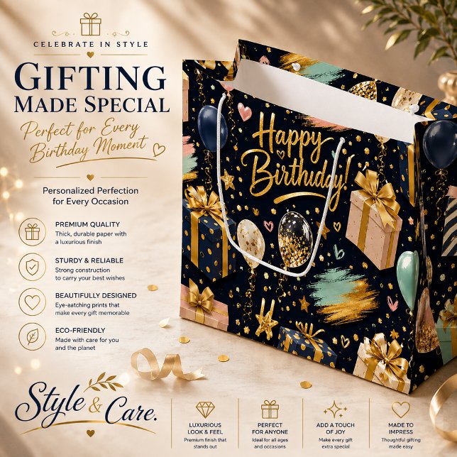 Lyxig födelsedagsfirande Mönster (Luxury Happy Birthday Celebration Pattern Large Gift Bag)