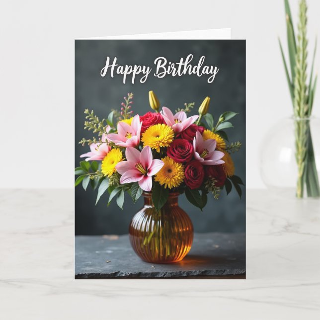 Lyxig födelsedagskort med blomsterbukett kort (Framsida)