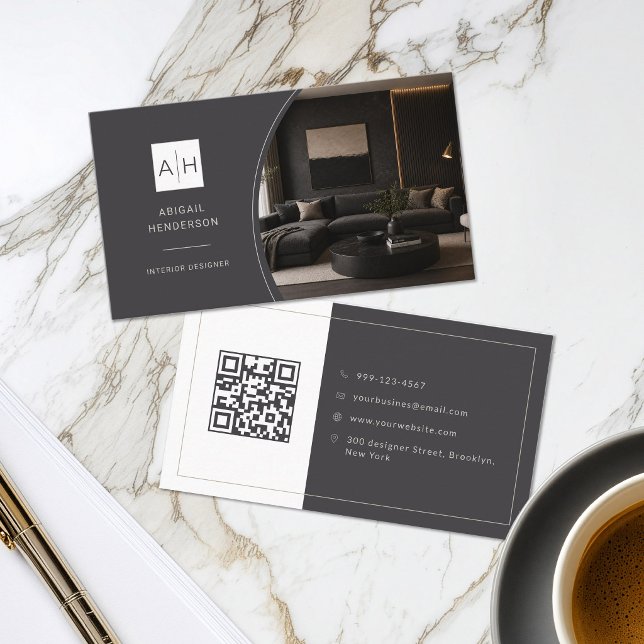 Lyxig Foto QR-kod Inredningsdesigner Visitkort (Skapare uppladdad)