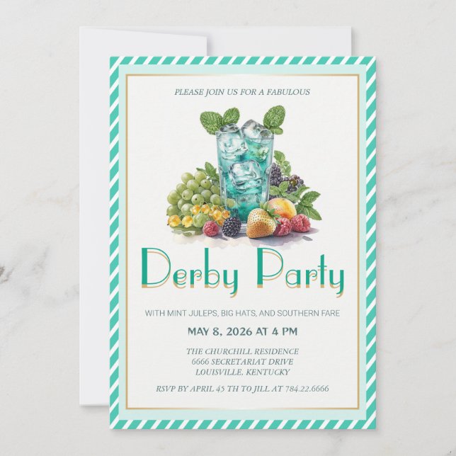 Lyxig fruktcocktail Mint Julep Kentucky Derby I Inbjudningar (Framsida)