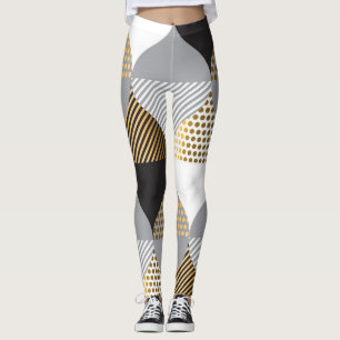 Lyxig geometrisk: svart, guldmönster leggings