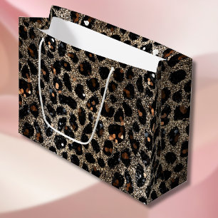 Lyxig Glitter Brun Svart Guld Leopardmönster