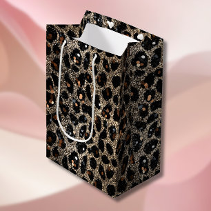 Lyxig Glitter Brun Svart Guld Leopardmönster