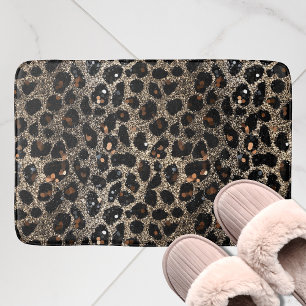 Lyxig Glitter Brun Svart Guld Leopardmönster Badrumsmatta