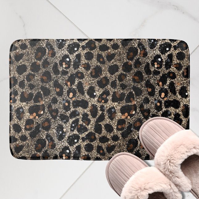 Lyxig Glitter Brun Svart Guld Leopardmönster Badrumsmatta (Skapare uppladdad)