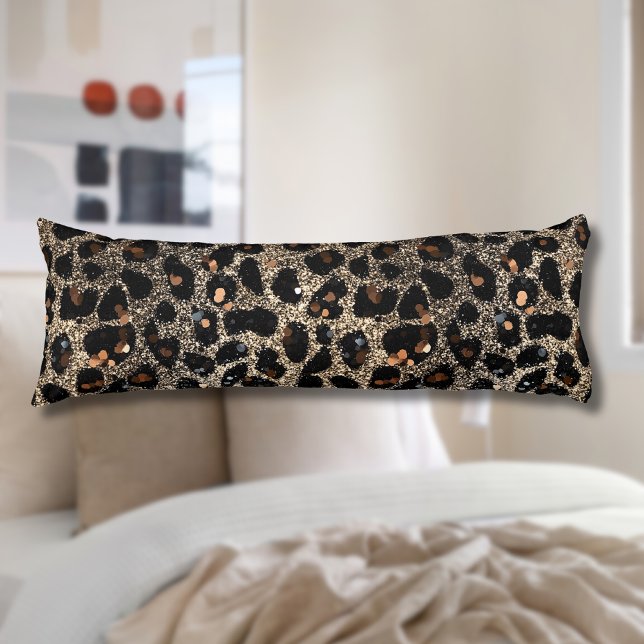 Lyxig Glitter Brun Svart Guld Leopardmönster Kroppskudde (Skapare uppladdad)