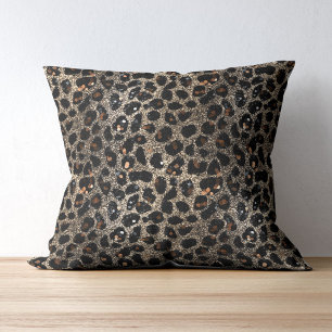 Lyxig Glitter Brun Svart Guld Leopardmönster Kudde