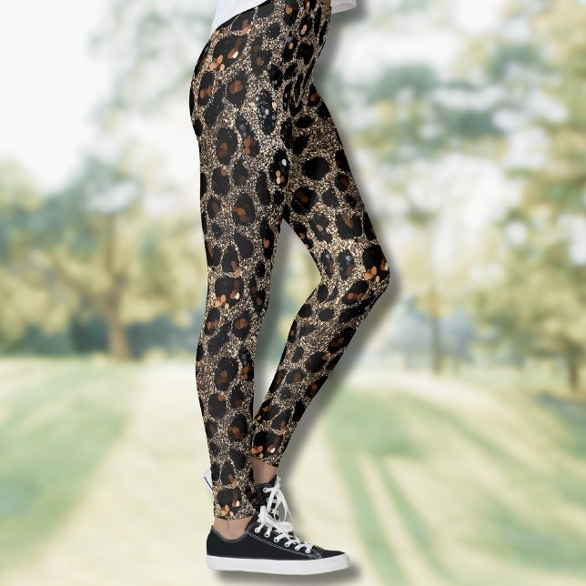 Lyxig Glitter Brun Svart Guld Leopardmönster Leggings (Skapare uppladdad)