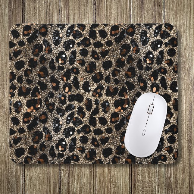 Lyxig Glitter Brun Svart Guld Leopardmönster Musmatta (Skapare uppladdad)
