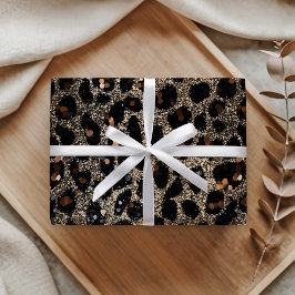 Lyxig Glitter Brun Svart Guld Leopardmönster Presentpapper