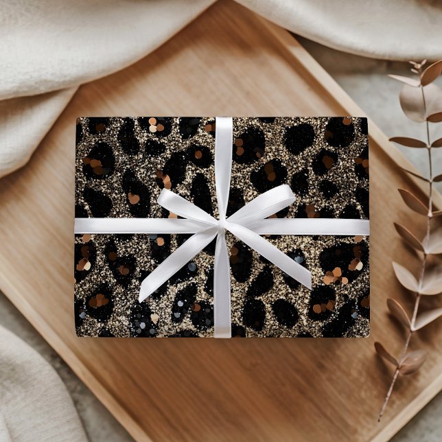 Lyxig Glitter Brun Svart Guld Leopardmönster Presentpapper (Skapare uppladdad)