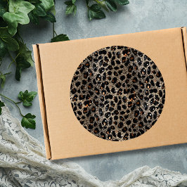 Lyxig Glitter Brun Svart Guld Leopardmönster Runt Klistermärke