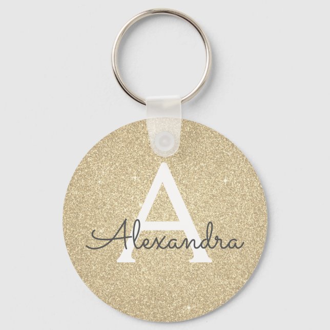 Lyxig Glitter & Glans Monogram Nyckelring (Framsida)
