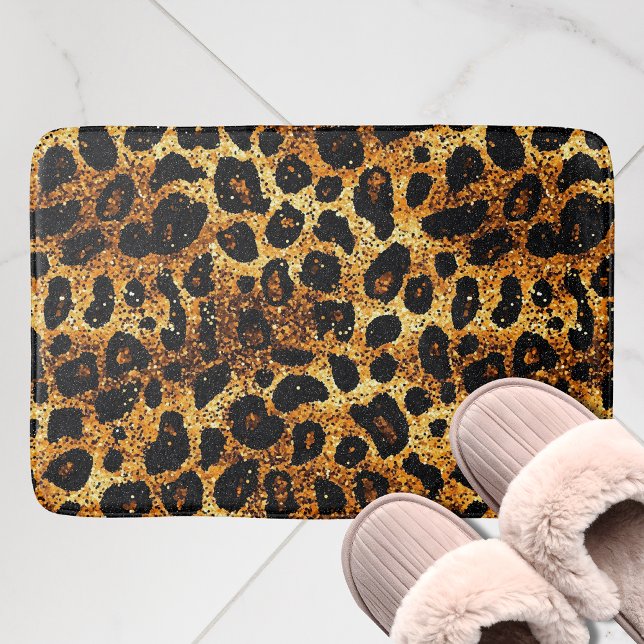 Lyxig Glitter Guld Brun Rost Leopardmönster Badrumsmatta (Skapare uppladdad)