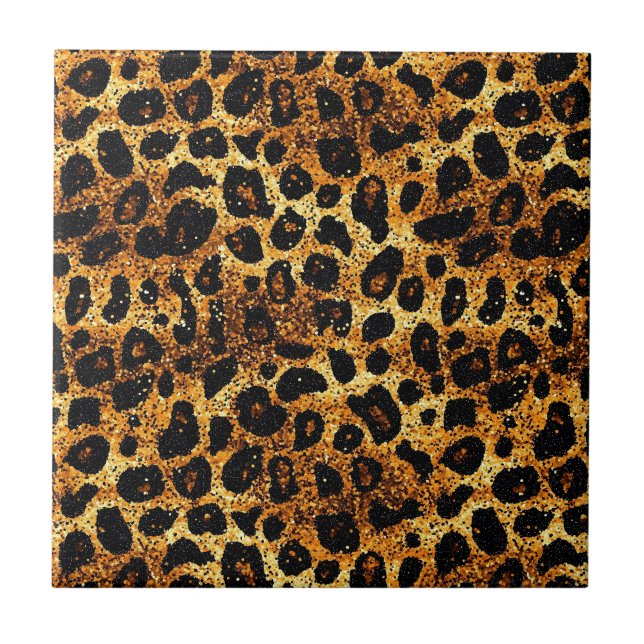 Lyxig Glitter Guld Brun Rost Leopardmönster Kakelplatta (Framsidan)