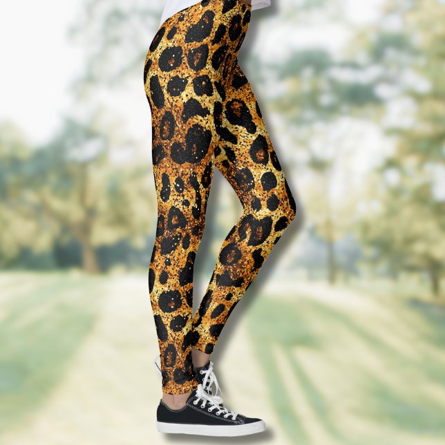 Lyxig Glitter Guld Brun Rost Leopardmönster Leggings (Skapare uppladdad)