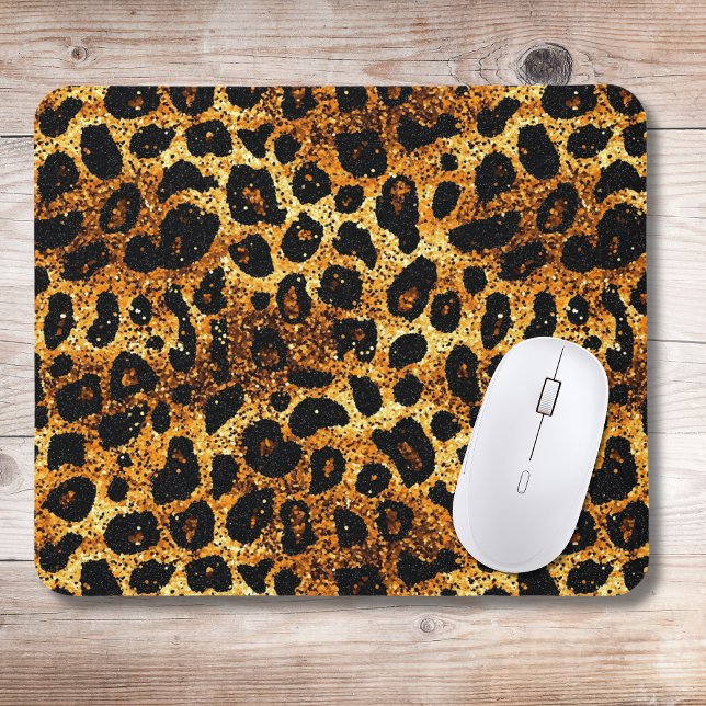 Lyxig Glitter Guld Brun Rost Leopardmönster Musmatta (Skapare uppladdad)