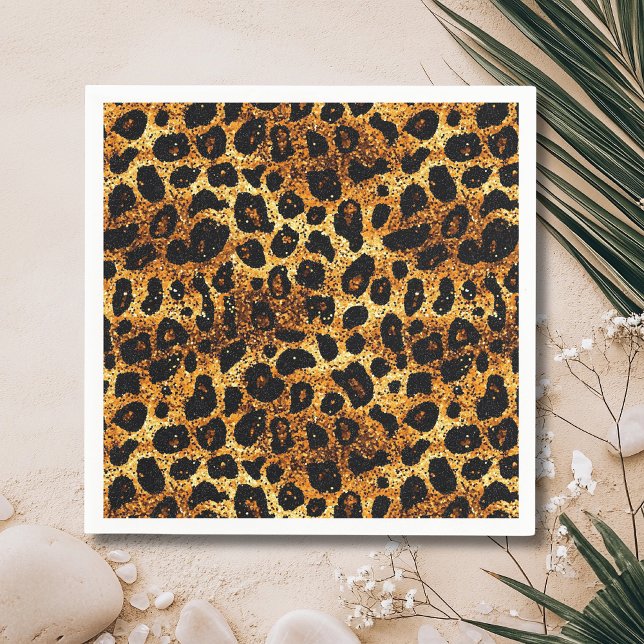 Lyxig Glitter Guld Brun Rost Leopardmönster Pappersservett (Skapare uppladdad)