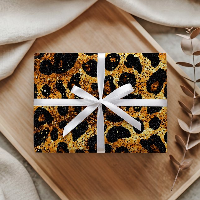 Lyxig Glitter Guld Brun Rost Leopardmönster Presentpapper (Skapare uppladdad)