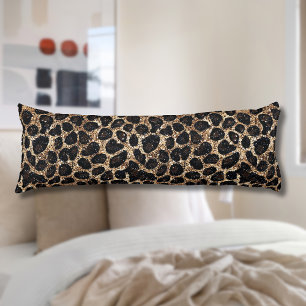 Lyxig glitter guld brun svart leopardmönster kroppskudde