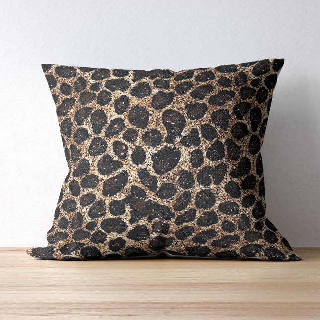 Lyxig Glitter Guld Brun Svart Leopardmönster Kudde (Skapare uppladdad)
