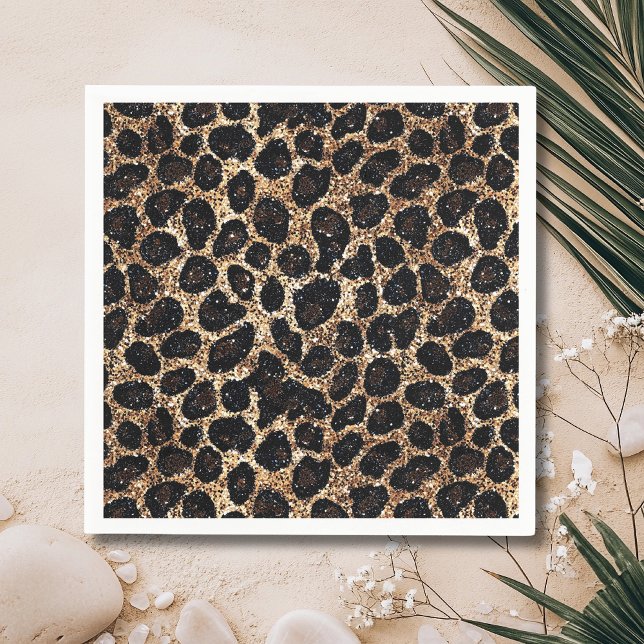 Lyxig Glitter Guld Brun Svart Leopardmönster Pappersservett (Skapare uppladdad)
