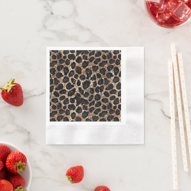 Lyxig Glitter Guld Brun Svart Leopardmönster Pappersservett (Insitu)