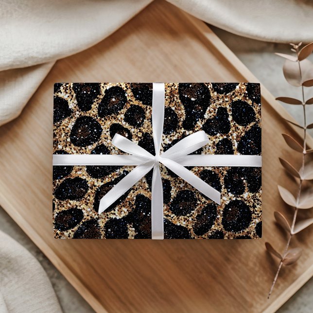 Lyxig Glitter Guld Brun Svart Leopardmönster Presentpapper (Skapare uppladdad)