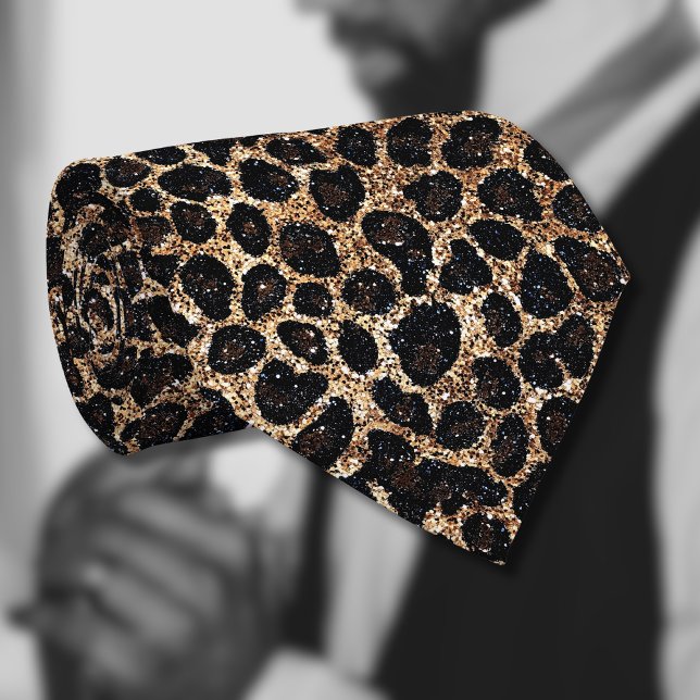 Lyxig Glitter Guld Brun Svart Leopardsmönster Slips (Skapare uppladdad)