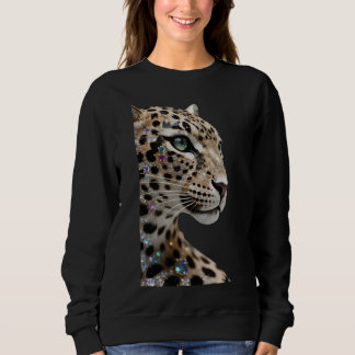 Lyxig glitterjuvel leopard grafisk sweatshirt t shirt