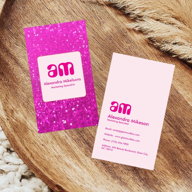 Lyxig glitterstil i varmt rosa visitkort (Skapare uppladdad)