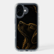 Lyxig Golden Retriever Linje Konst Svart Marmor Sp
