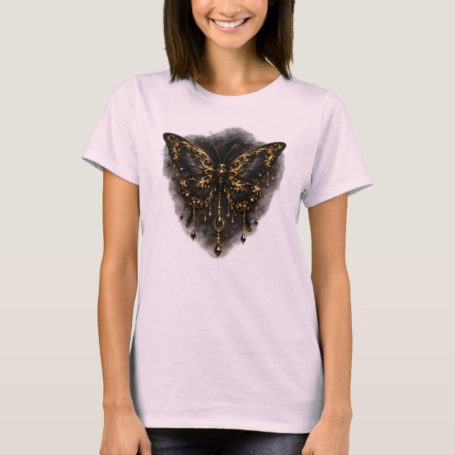 Lyxig gotisk fjäril Mörk mode Estetik Des T Shirt (Framsida)