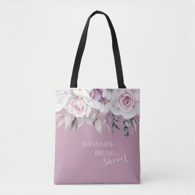 Lyxig grå och lila akvarellblommig bröllopsschal tygkasse (Framsida)