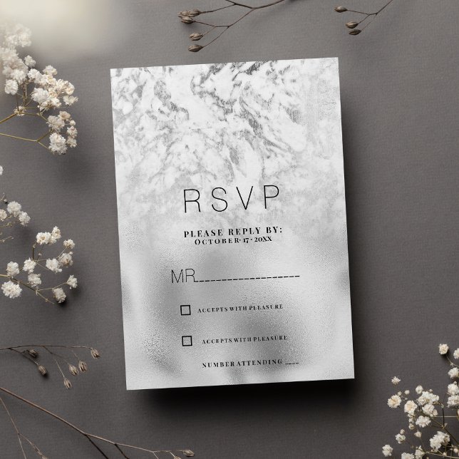 Lyxig grå vit silvermarmor RSVP Inbjudningar (Luxurious gray white silver marble RSVP)