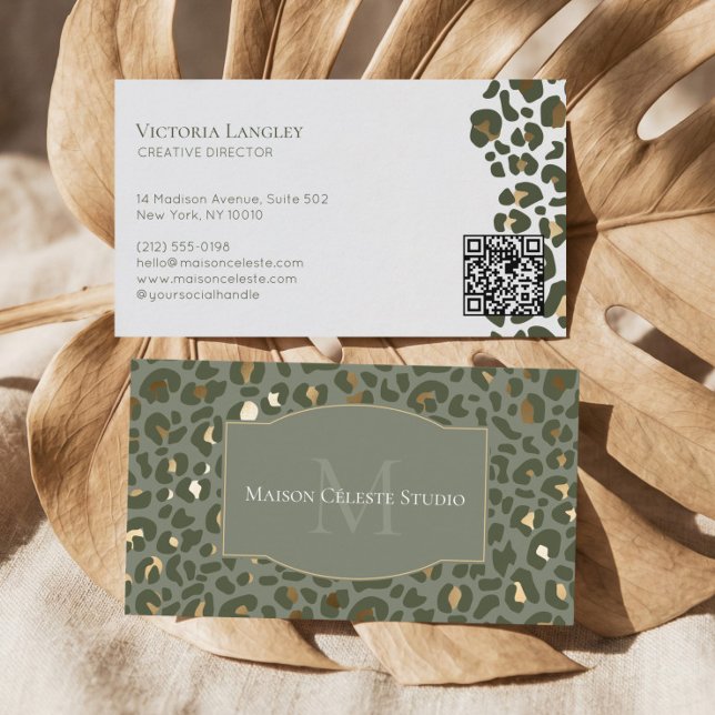 Lyxig Grön Guld Gepard Leopardtryck Elegant Visitkort (Luxury Green Gold Cheetah Leopard Print Elegant Business Card)
