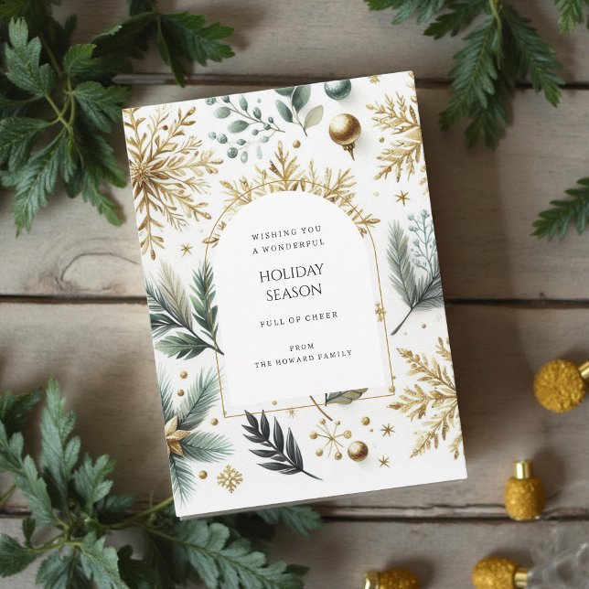 Lyxig grön guld snöflinga elegant julkort (Skapare uppladdad)