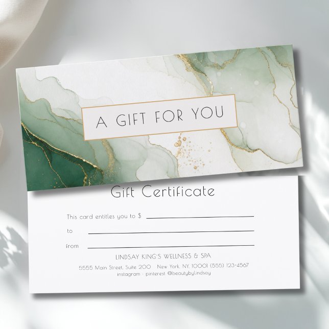 Lyxig grön guldmarmor presentbevis (Luxury Green Gold Marble Gift Certificate)