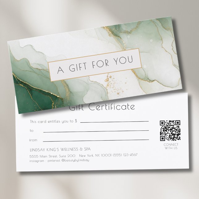 Lyxig grön guldmarmor QR-kod presentkort (Luxury Green Gold Marble QR Code Gift Certificate)