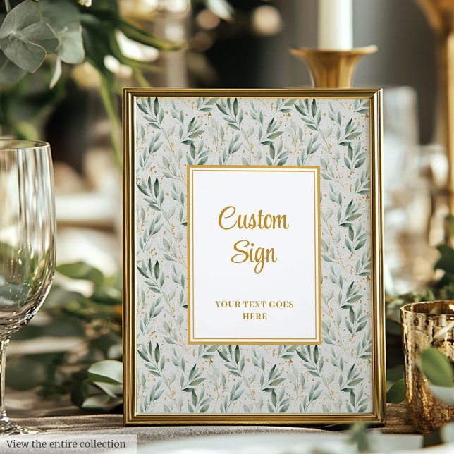 Lyxig grön och guld bladverk bröllop anpassad affi poster (Luxe Sage Green Gold Foliage Wedding Custom Poster)
