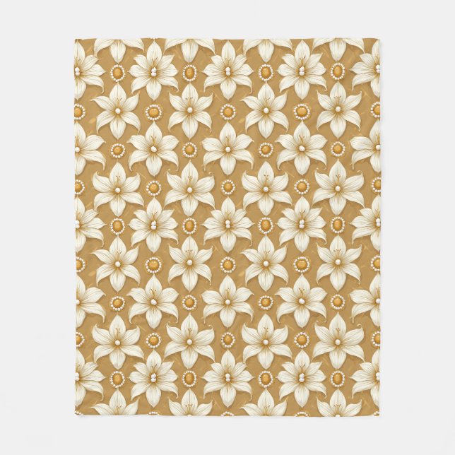 Lyxig gul blomsterdesign med vit liljemönster fleecefilt (Framsidan)