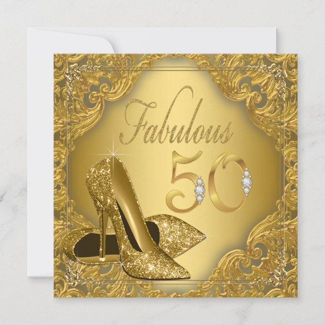Lyxig gul högklackad fantastisk 50-årsdag inbjudningar (Framsida)