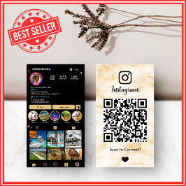 Lyxig gul och svart agat marmor Instagram QR Visitkort