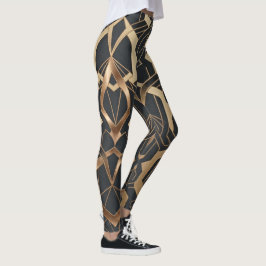 Lyxig Guld Art Deco Geometrisk Mönster Leggings