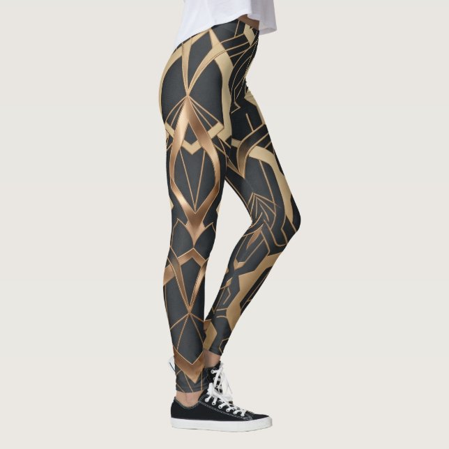 Lyxig Guld Art Deco Geometrisk Mönster Leggings (Höger)