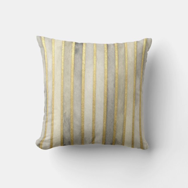 Lyxig, guld Beigi grå ränder, Elegant, Modern Kudde (Framsida)