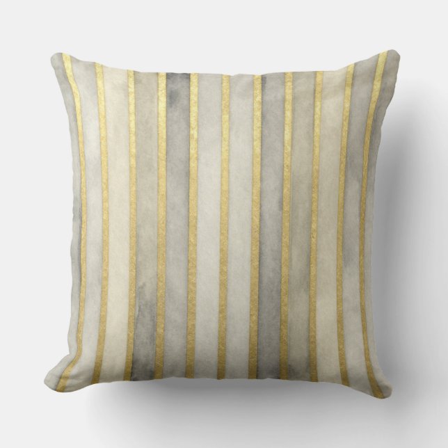Lyxig, guld Beigi grå ränder, Elegant, Modern Kudde (Framsida)