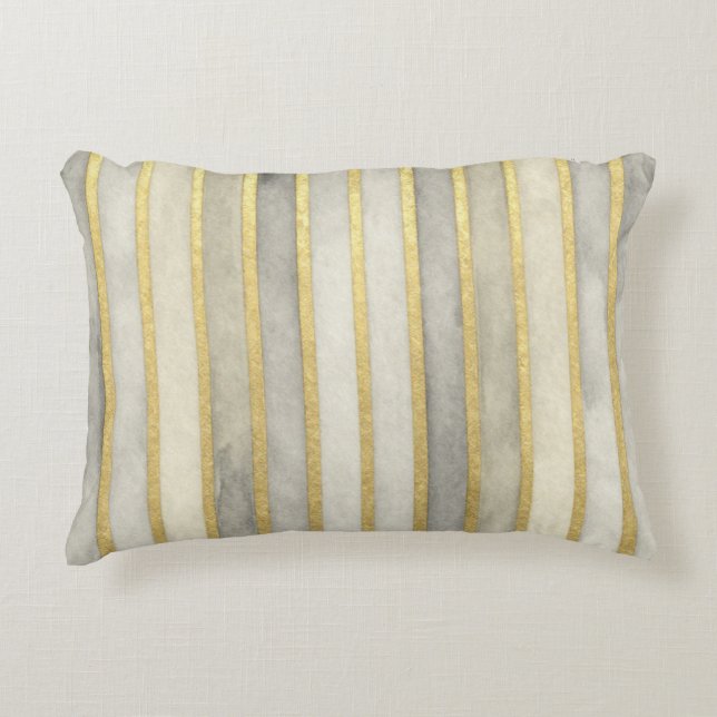 Lyxig, guld Beigi grå ränder, Elegant, Modern Prydnadskudde (Framsidan)